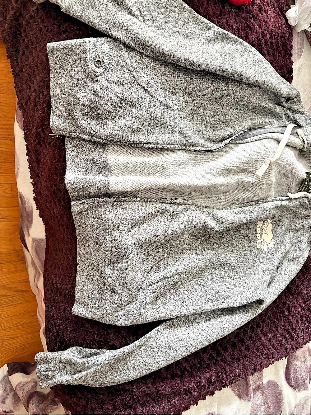 Roots Full Zip Hoodie with Beaver Logo and Maple Leaf Gray